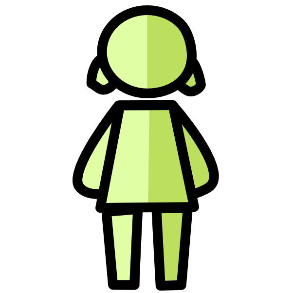 A lime green child figure split in half. One side is a lighter green than the other. It has black lineart